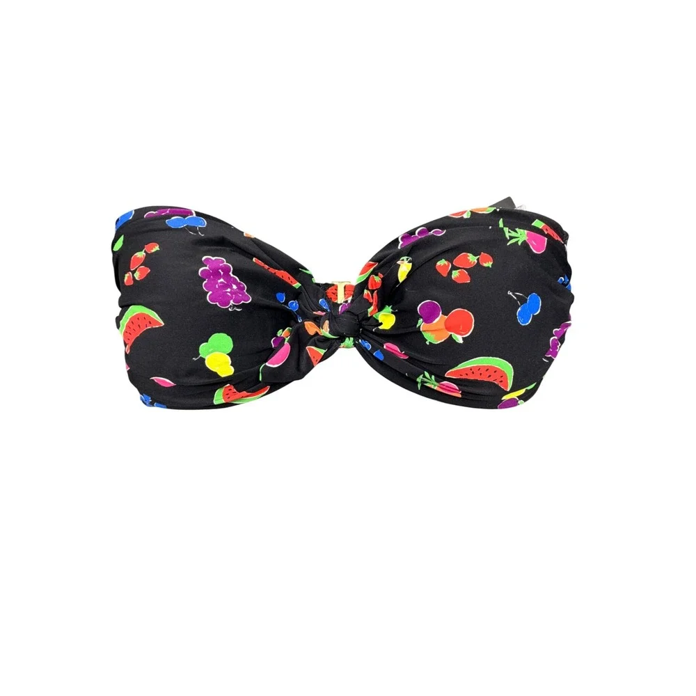Kate Spade Black Fruit Print Bandeau Bikini Set Neon Two Piece Swimsuit NWT